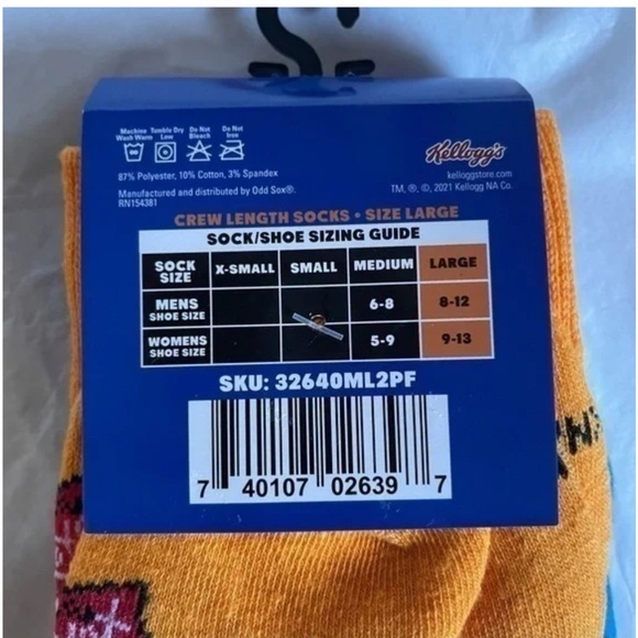 Kelloggs Unisex Tony the Tiger Adult Crew Socks Size 8-12 - Picture 3 of 4
